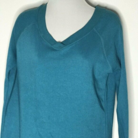 Vintage MV Sports Reverse Weave Sweatshirt Womens Small Green Teal Blue V Neck - Picture 5 of 8